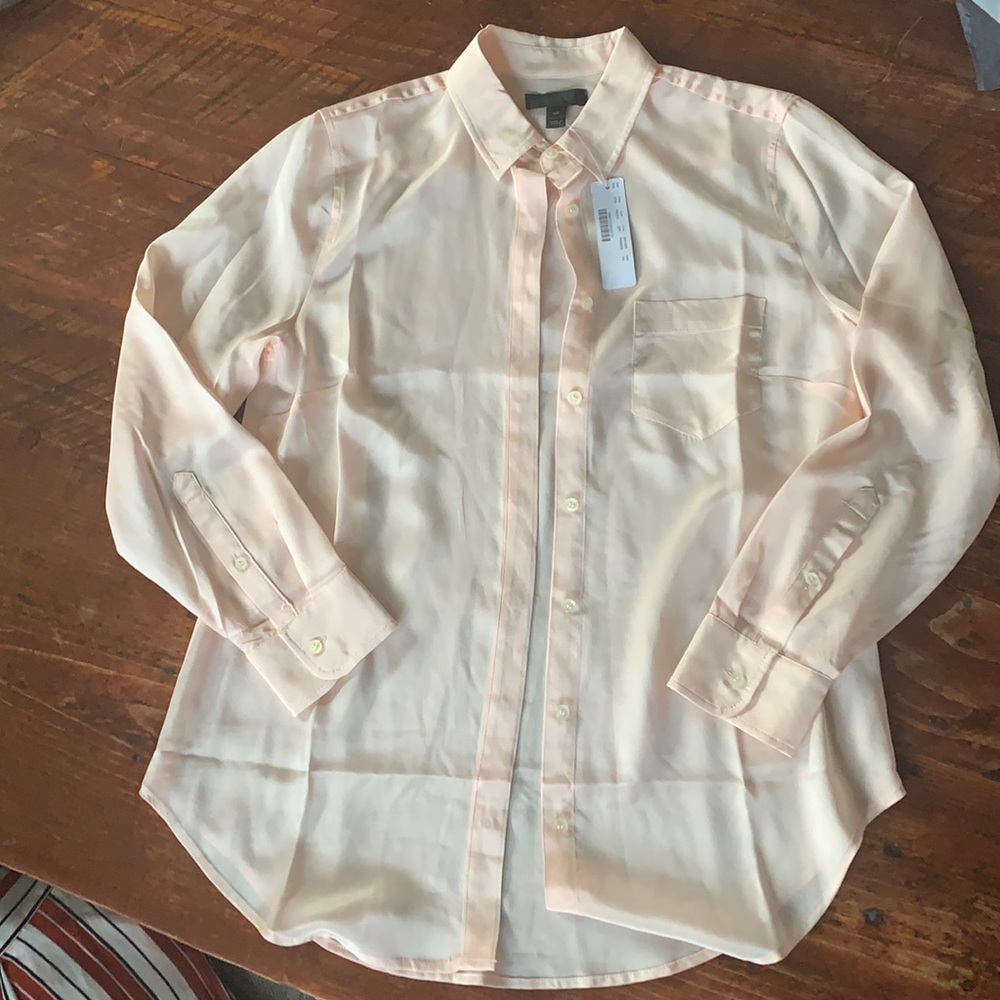 Pink silk button down blouse
